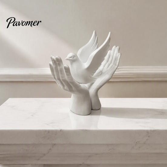 Housewarming Gift 3D Printed Peace Pigeon on Hands Ornament, Minimalist Statue, Decorative Desktop Art Ornament Hand Sculpture with Stable Base