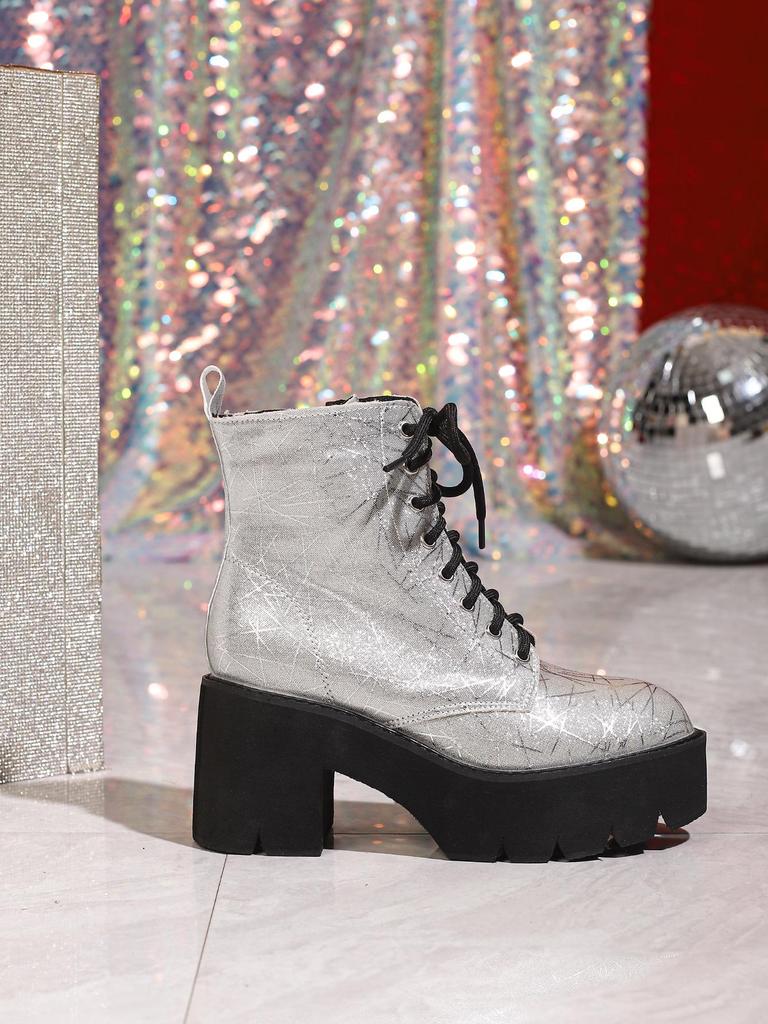 Lente 2026 Grote Maten Veterschoenen Dikke Zool Verhogende Enkellaarzen - Modieuze Dames Nachtclub Schoenen.