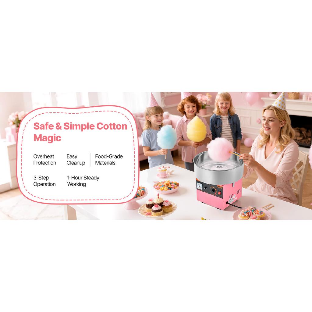 SucceBuy Cotton Candy Machine Commercial 1000W Electric Candy Floss Maker Easy Use with 15 Inch Stainless Steel Bowl for Kids