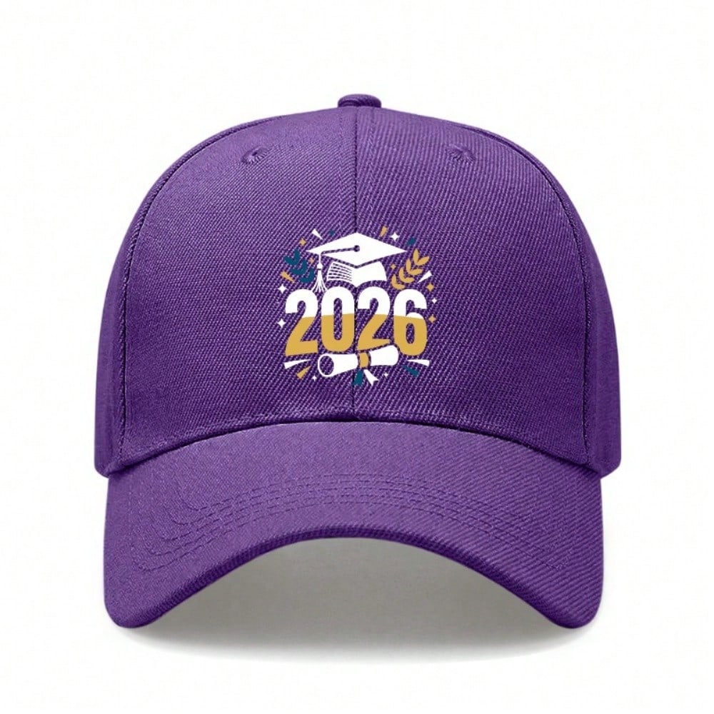 2026 Graduation Baseball Cap - Printed '2026' & Cap Graphic, Unisex Polyester Adjustable Breathable Lightweight Sun Protection Casual Outdoor Sports