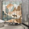 Vintage Cowboy Shower Curtain - Horseback Scene, Water-Resistant Polyester, 12 Hooks, Muted Earthy Tones, Landscape Theme