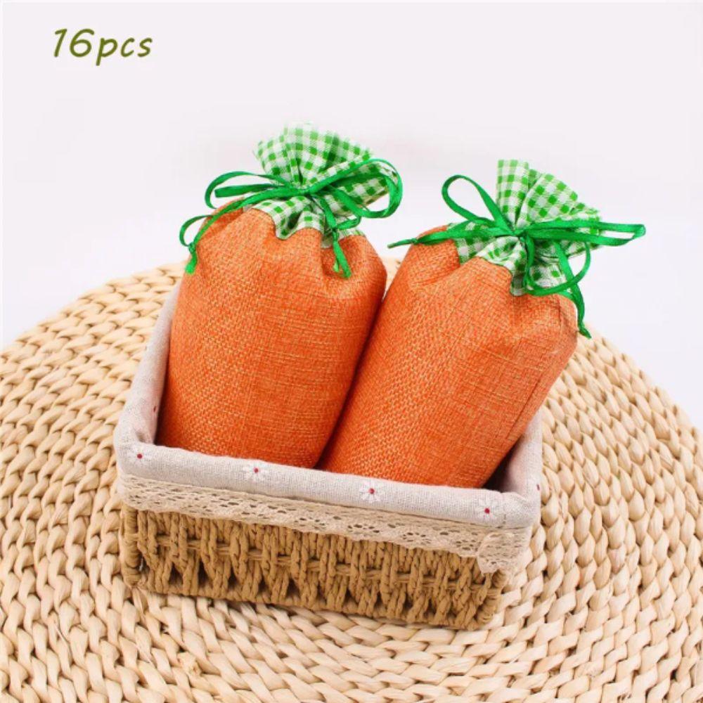 Carrot-Shaped Easter Present Bag Linen Material Drawstring Party Bags Easter Decorations