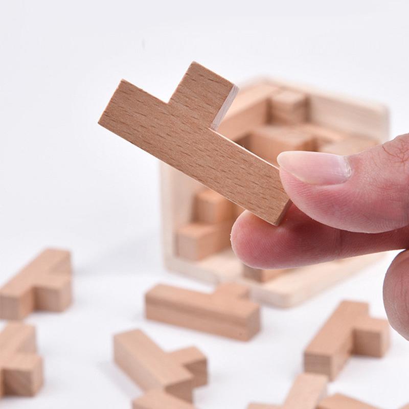 Magic Box T Shaped Puzzle IQ Logic Cube 3D Wooden Brain Teaser for Adults Kids Mind Challenge Intellectual Development Toys