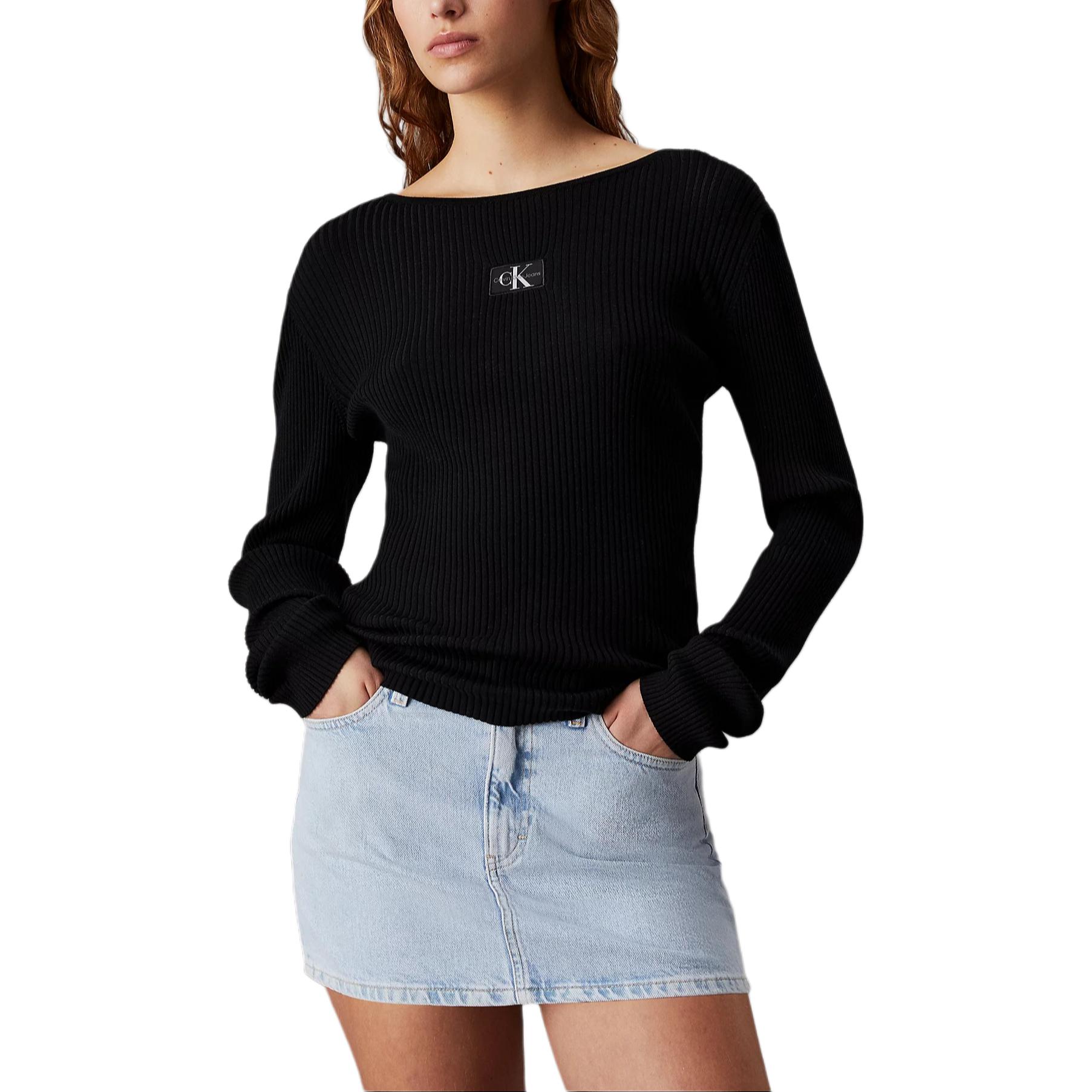 Calvin Klein Jeans Casual Round Neck Letter Logo Long Sleeve Knit Sweater Women tops Black J20J223611-BEH S