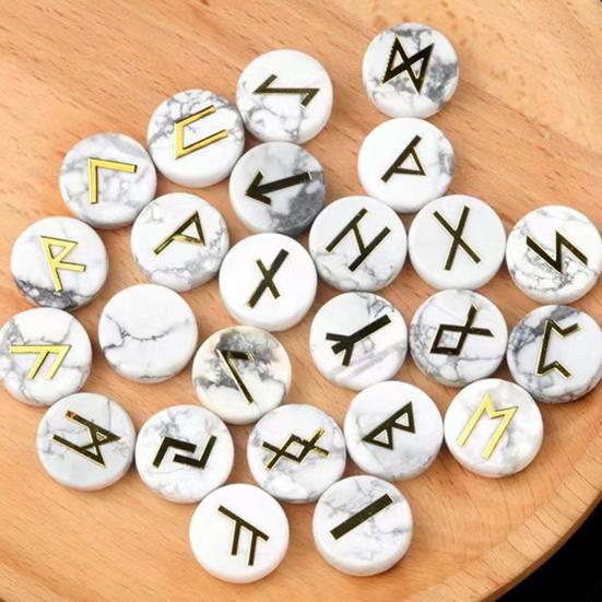 25Pcs Faux Crystal Agate Rune Stone Set Alphabet Rune Round Set Nordic Germanic Language Stone for Witchcraft Fortune-Telling