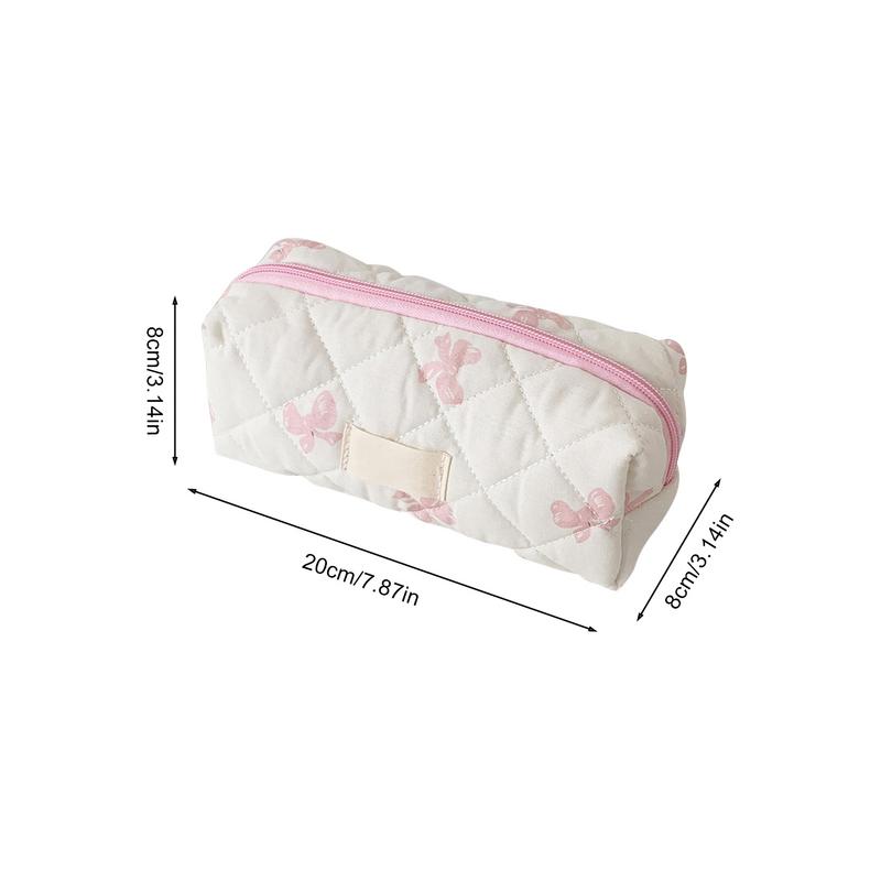 Cute Bow Flower Quilting Cotton Makeup Bag Women Zipper Cosmetic Organizer Large Capacity Stationery Portable Storage Case