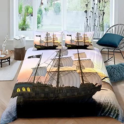 Sailing Ship Pattern Duvet Cover Set 3D Print Boat For Boys Teen Adult Bedding Set Polyester Comforter Cover Full King Twin Size