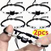 2 pulseras de obsidiana y piedra lunar natural para parejas, pulseras minimalistas hechas a mano, pulseras con un lindo gato blanco y negro, joyería para fiestas, regalos