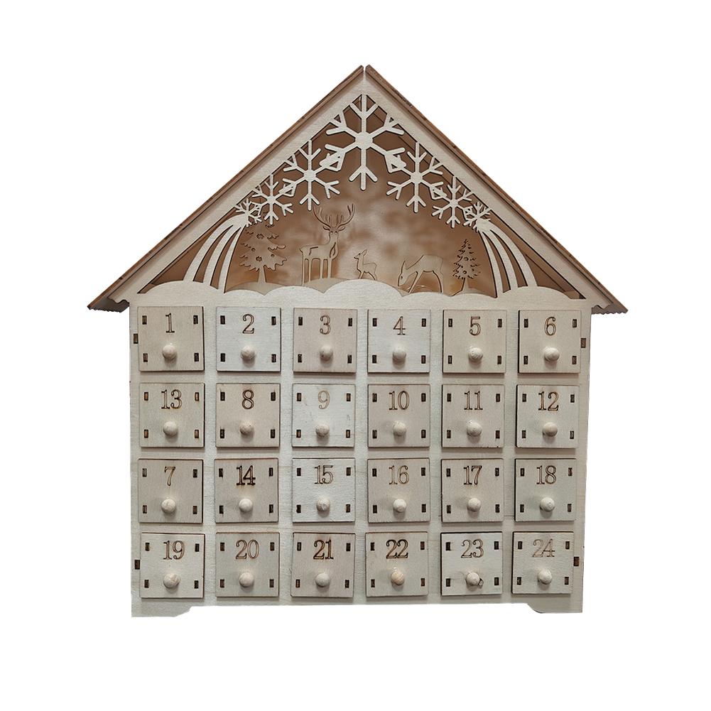 Christmas Countdown Storage Box 24 Day Wooden Advent Calendar Decorated Lighted Countdown to Christmas Calendar, Storage Drawer