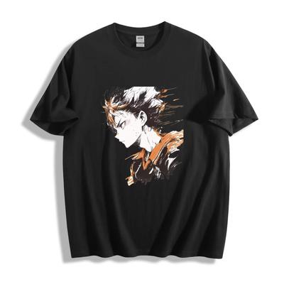 Shoyo Hinata Ink Wash Portrait T-Shirt - Anime Silhouette Design Unisex Tee