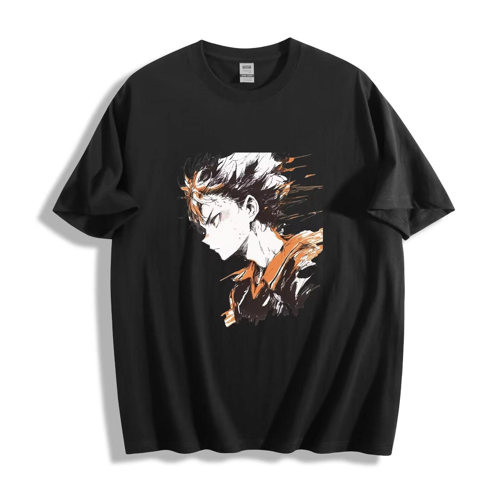 Shoyo Hinata Ink Wash Portrait T-Shirt - Anime Silhouette Design Unisex Tee S
