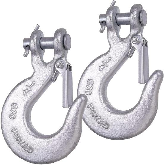 1/4 Inch Safety Chain Hooks, Clevis Slip Hook With Safety Latch, Grade 70 Forged Steel 12,600 Lb For Trailer Truck Transport Tow Winch Hook