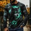 2026 New Men's Halloween 3D Printed Long Sleeve Casual Round Neck Top Long Sleeve  with Pumpkin Skull Flame and Chain Design
