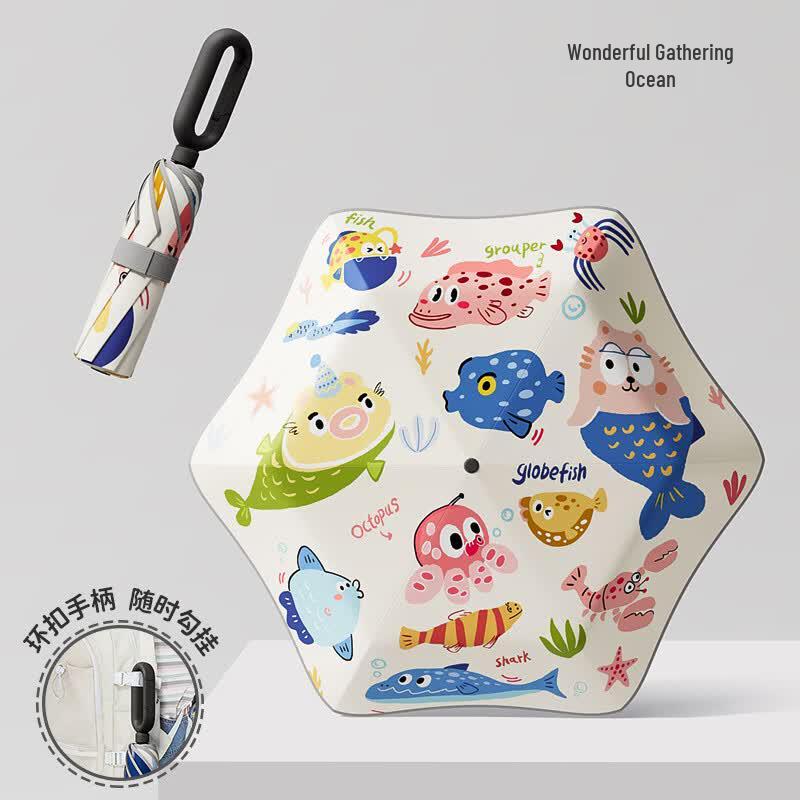 Qimai Kids Cartoon Sun & Rain Umbrella with Safety Rounded Edge