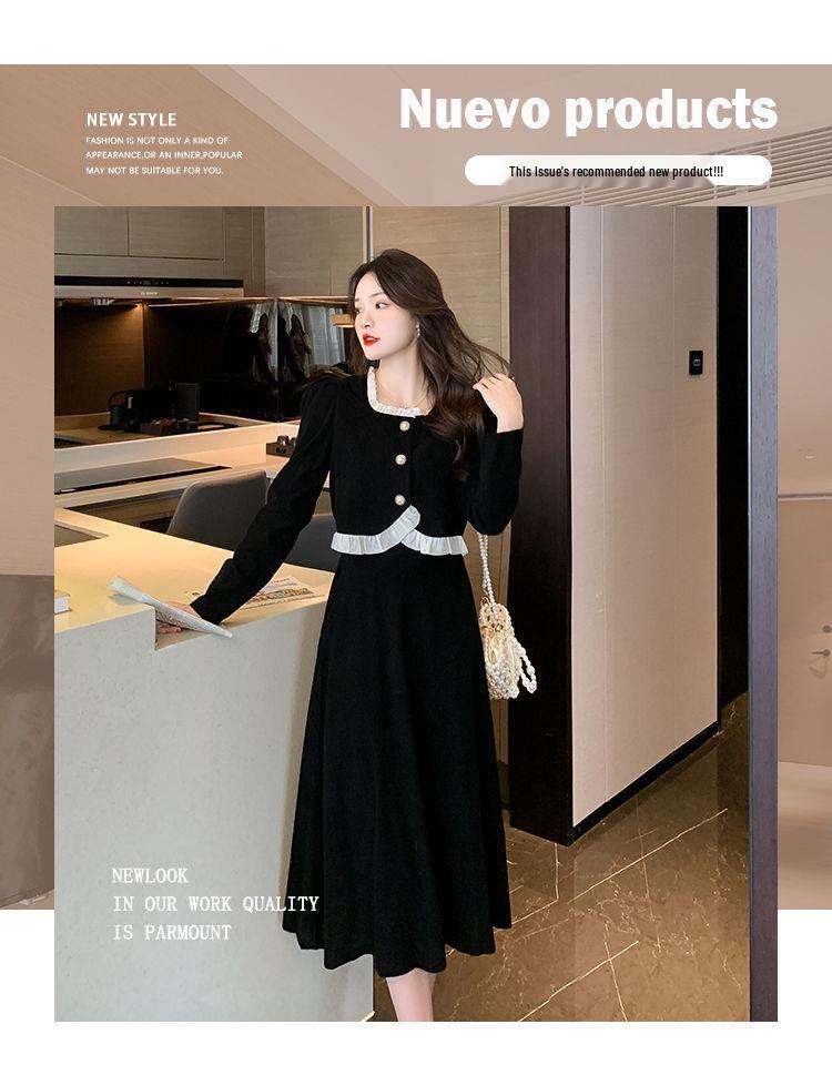 Chic Women's Long Sleeve Top and Skirt Autumn/Winter Two-Piece Set with Edge Design