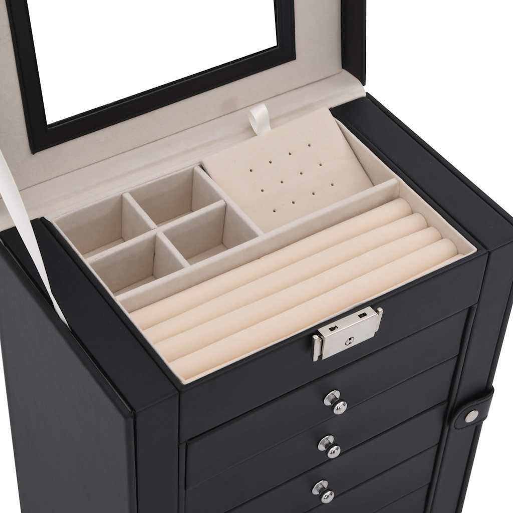 6 Tier Jewelry Box with Mirror and Lock Black