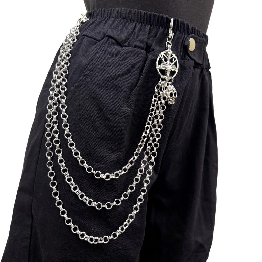 Gothic Hip Hop Skull & Star Waist Chain with Goat Head Pendant for Women