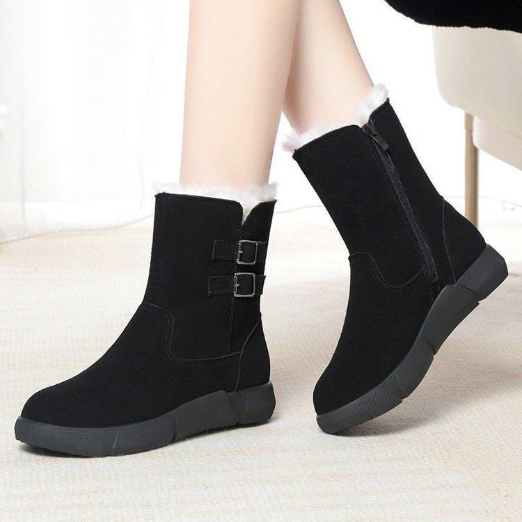 Cold-proof flat-soled cotton shoes soft-soled thickened cotton boots winter velvet warm short boots snow boots