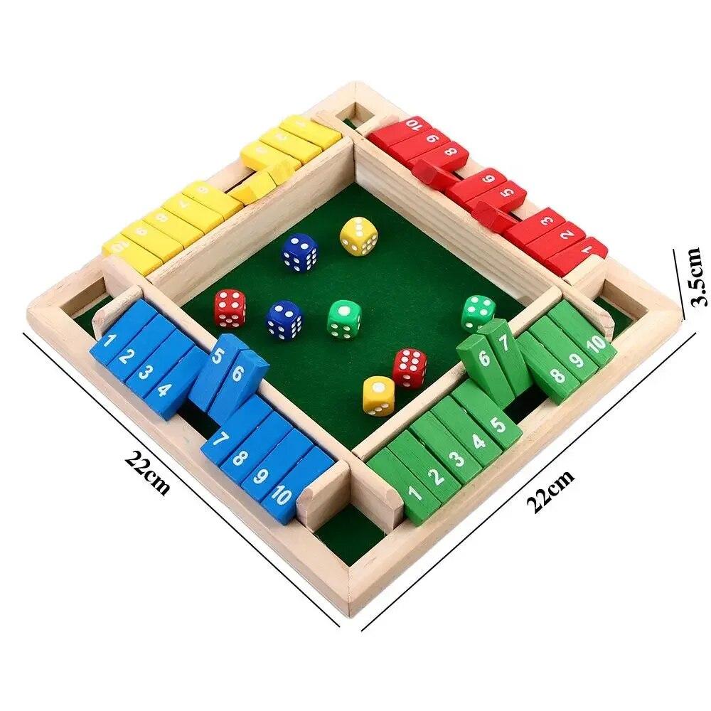 4 Player Wooden Shut The Box Dice Games Classics Close The Box Game for Adults Kids Family Classroom Home Party or Pub
