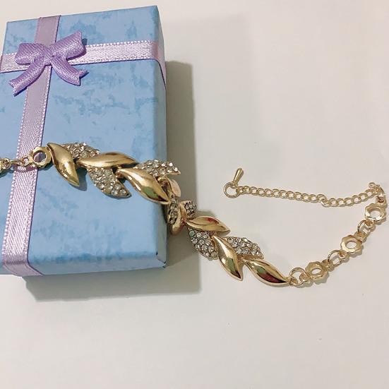 Adjustable Golden Leaves Rhinestone Bracelets Elegant Leaf Bangle for Women