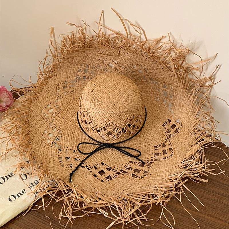 Big Edge Hat Women's Summer Vacation Wind Raffia Straw Hat Big Brim Sunshade Sunscreen Burr Edge Temperament Beach Hat