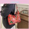 Stylish Red Green Black Floral Shoulder Bag For Women Medium Oxford Cloth