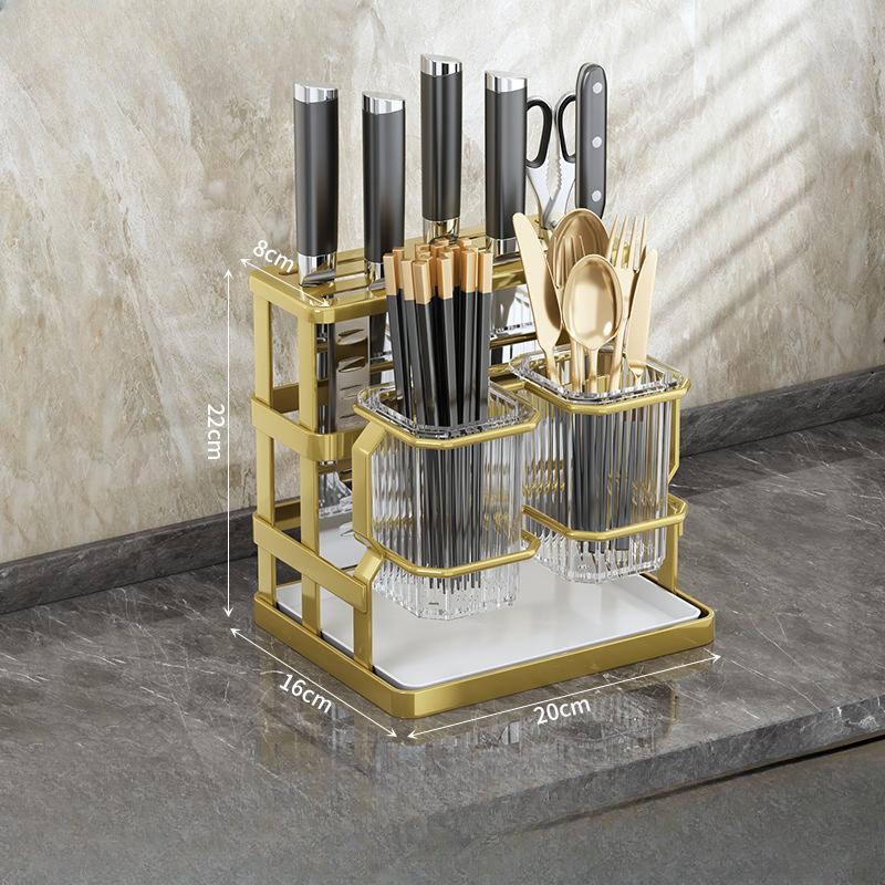 Kitchen Countertop Cutlery Holder Wall Mounted Kitchen Utensil Organizer Rack Knife Holder Spoon Fork Drain Storage Rack