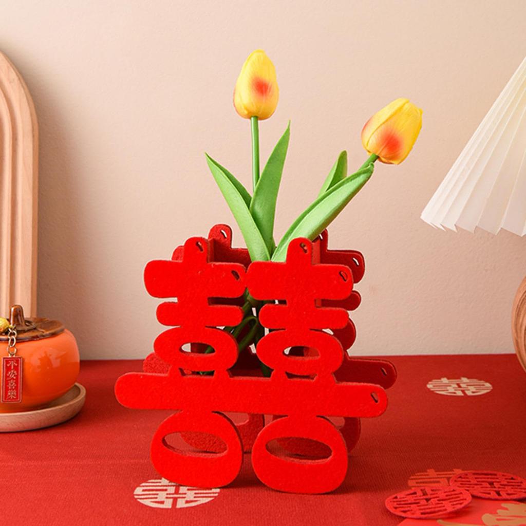 Double Happiness Character Ornament Chinese Wedding Happiness Character Decoration with Artificial Flower for Wedding