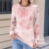 Women's Fashionable Casual Floral Retro Print Pleated Comfortable Round Neck Loose Long Sleeve T-shirt Top