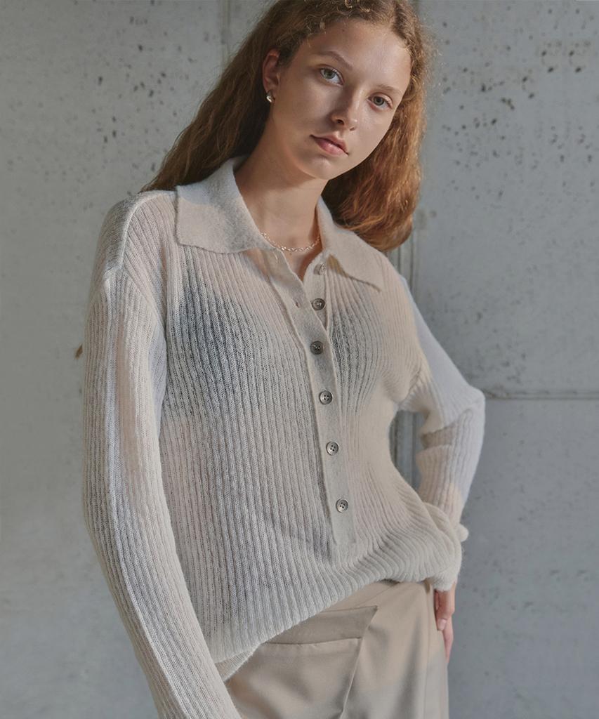 IHR Deep Button Collar Knit / Ivory