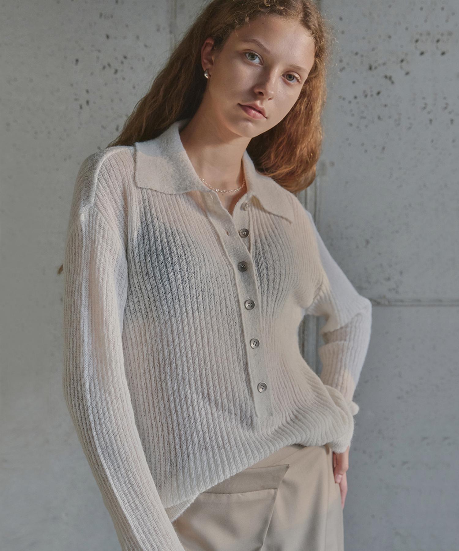 Ihr Deep Button Collar Knit / Ivory