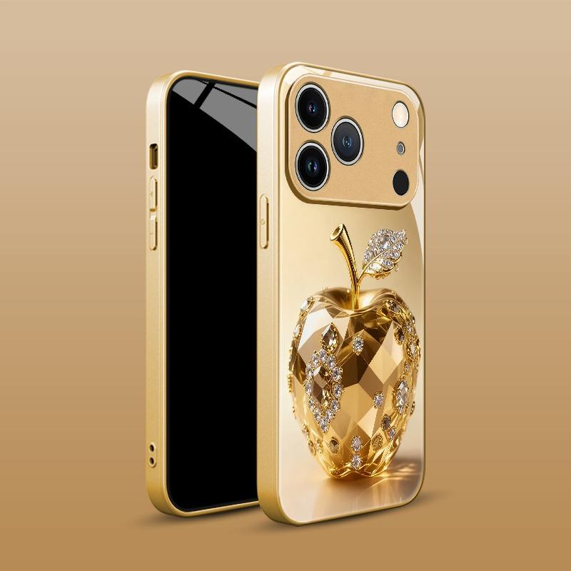 Luxus Juwel Für Apfelmuster Gold Metallic Lack Glas Handyhülle Für iPhone 17 16 15 14 13 12 11 Pro Max Plus 17Air 16E Hülle