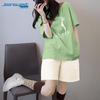 Jeanswest Women's Summer Cat Print Cotton T-Shirt & Shorts Set