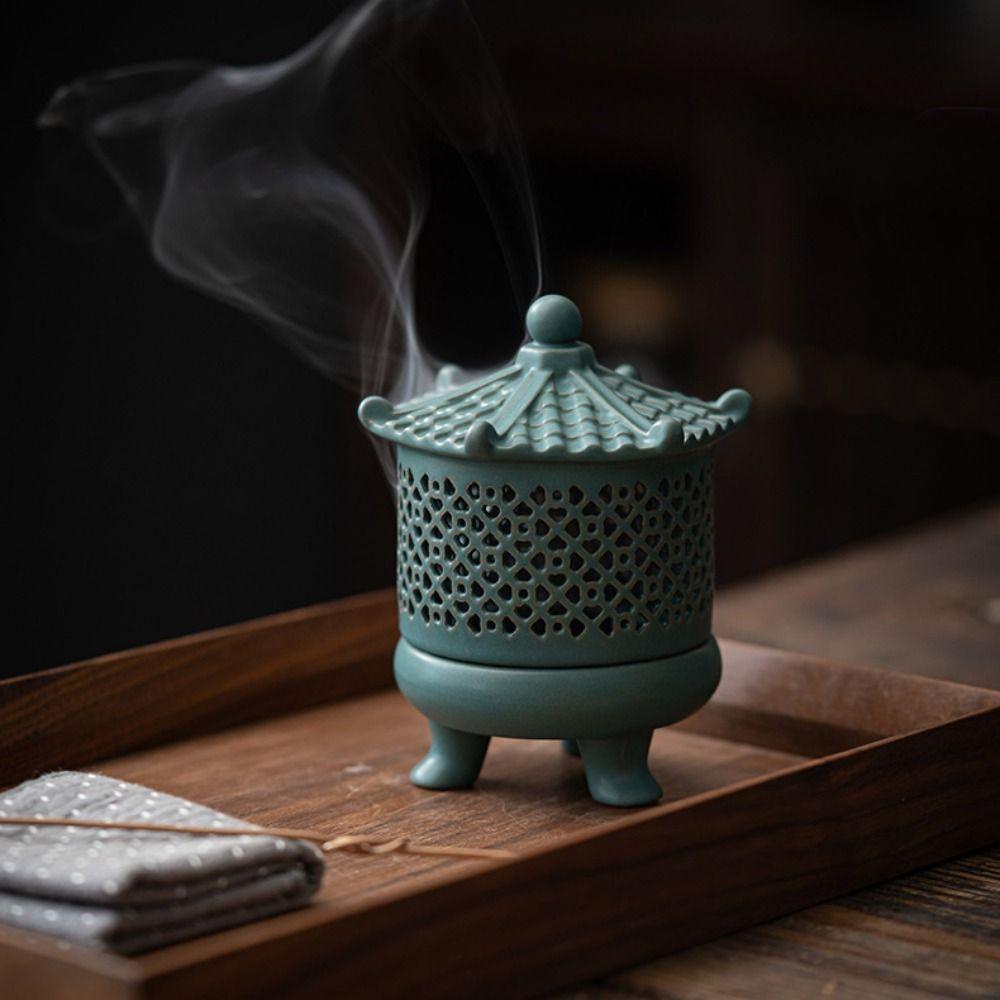 with Lid Incense Burner Ceramics Aromatherapy Holder Sandalwood Agarwood Stove  Living Room