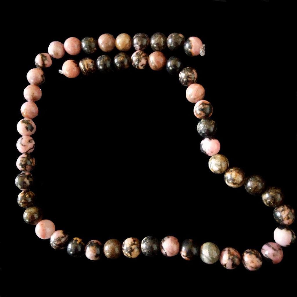 Strand of 42 Round Beads 8mm 8 Mm In Rhodonite Rodonite