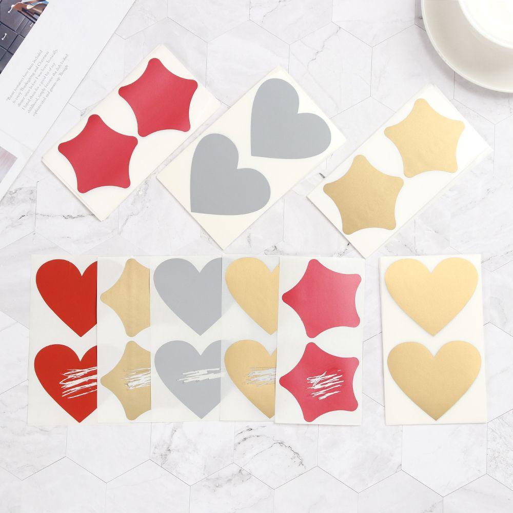 50Pcs Love Heart Pentagram Shape Scratch Card Coating Sticker DIY Postcard Self-adhesive Scratch Coating Stickers Message Card