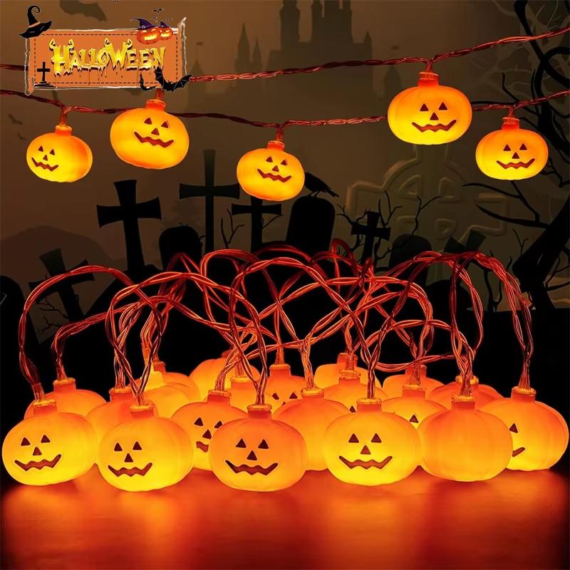 Luzes de Fio de Abóbora de Halloween a Pilha LED Luz de Fada Decoração de Atmosfera de Terror para Casa Assombrada, Janela, Quarto, Festa