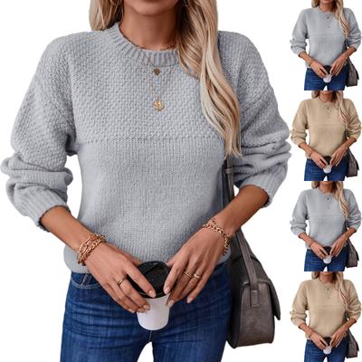 Women's Fashion Casual Loose Round Neck Pullover Knitted Long Sleeve Sweater