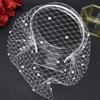 Beadwork Wedding Forehead Veil Headband Short Bridal Veil Wedding Event Headpiece for Bride Puff Veil for Engagement
