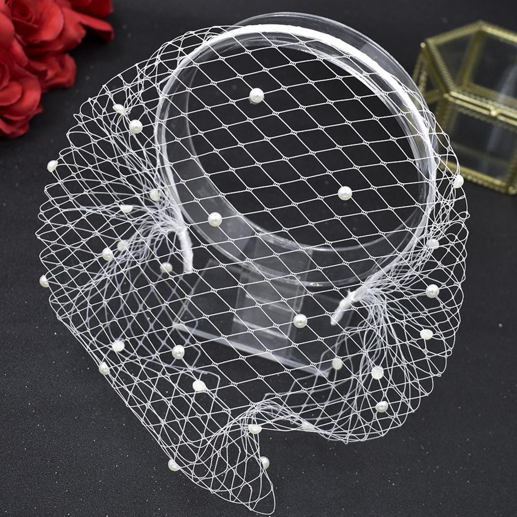 Beadwork Wedding Forehead Veil Headband Short Bridal Veil Wedding Event Headpiece for Bride Puff Veil for Engagement