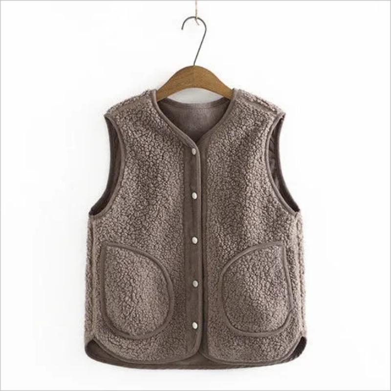 Zweiseitige Weste Herbst Winter Literarisch Locker Ärmellos Corduroy Wendejacke