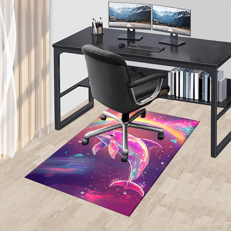 Colorful Dolphin Chair Mat: Office Carpet, Oversized Rug for Home Decor, Sofa Mat, Desk Pad Gift Suitable for Bedroom, Living Room, Any Room
