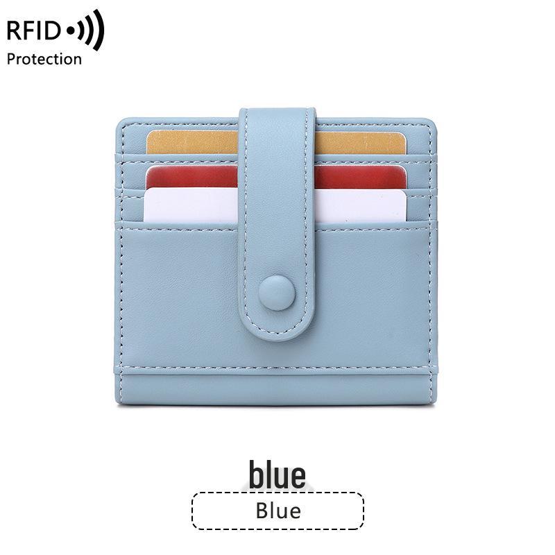 Cross-border RFID Anti-Magnetic Women's PU Wallet - Solid Color, Lightweight, Buckle Closure, Short Coin Purse & Card Holder