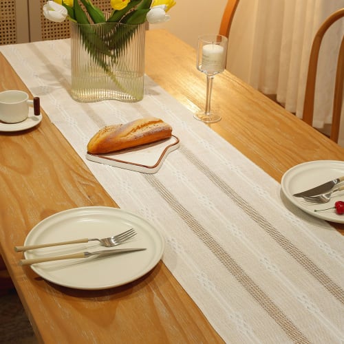 Bigqin Table Runner, 183 X 33cm, Cotton Linen Tablecloth with Tassels, Stylish Nordic Style, White