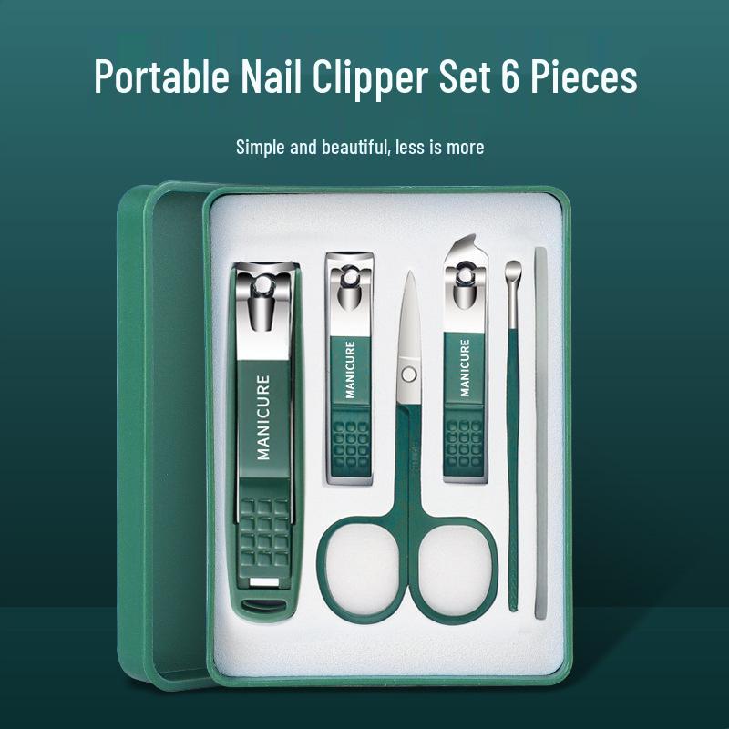 Anti-Splash Nail Clipper 6-Piece Set with Cover for Manicure & Pedicure