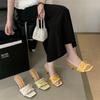 Slippers Summer French Style Niche Square Toe Outdoor WearOne-Strap Slide Sandals Summer Women's Sweet Bow High Heel