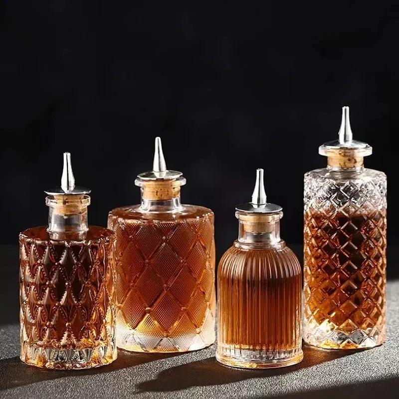 Cocktail Bitters Bottles With Cap Vintage Glass With Stainless Steel Caps Kitchen Seasoning Tools Bar Bartender Accessories