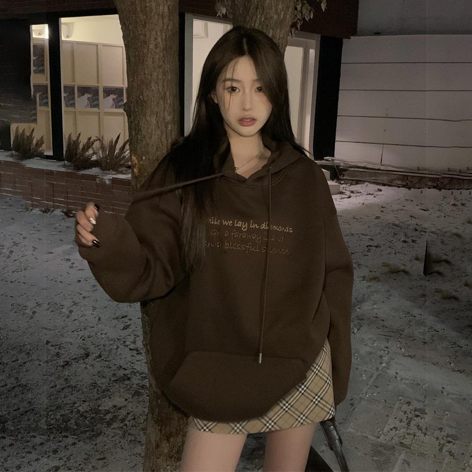 Women Long Sleeve Hooded O Neck Loose Pullovers Female Tops Solid Color Sweatshirts