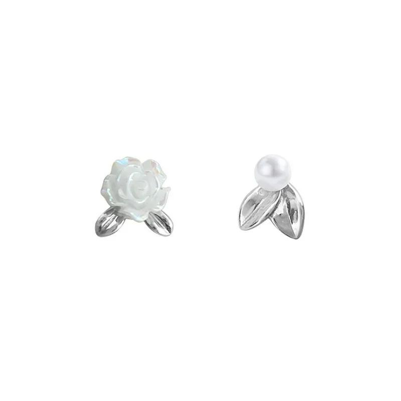 PONYKISS Silver Colorful Rose Cute Plant Stud Earring for Women Minimalist Fine Piercing Screw Bead Accessories