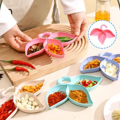 2 Stück Tauchschale mit 3 Fächern, Blattform, Lebensmittelqualität, Salatdressing, Anis-Chili-Pulver, Gewürzsauce